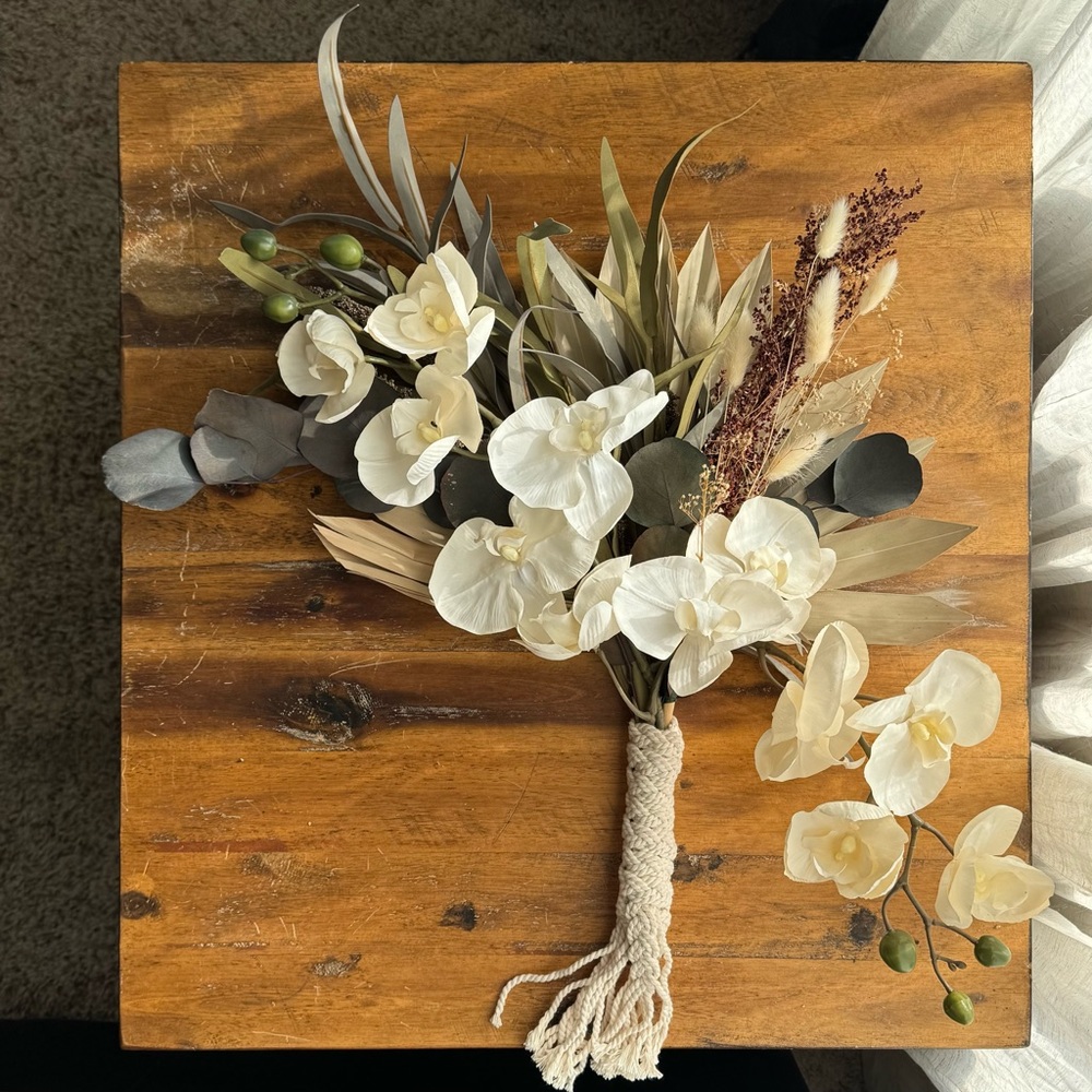 Elegant Boho Cream Orchid Floral Wedding Bouquet